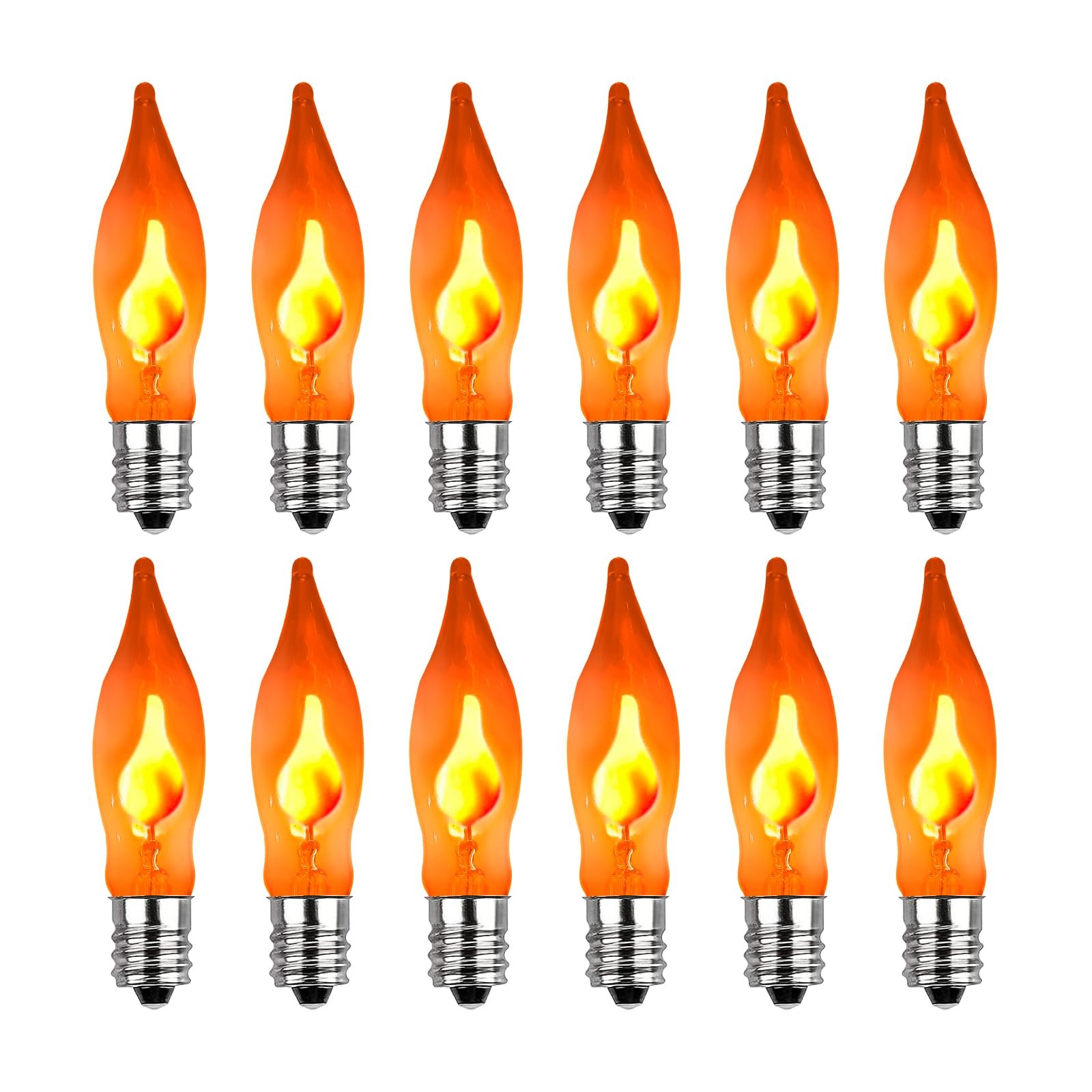 Christmas Flicker Flame Light Bulbs, 12 Pack C7 Orange Flickering Light Bulb,...