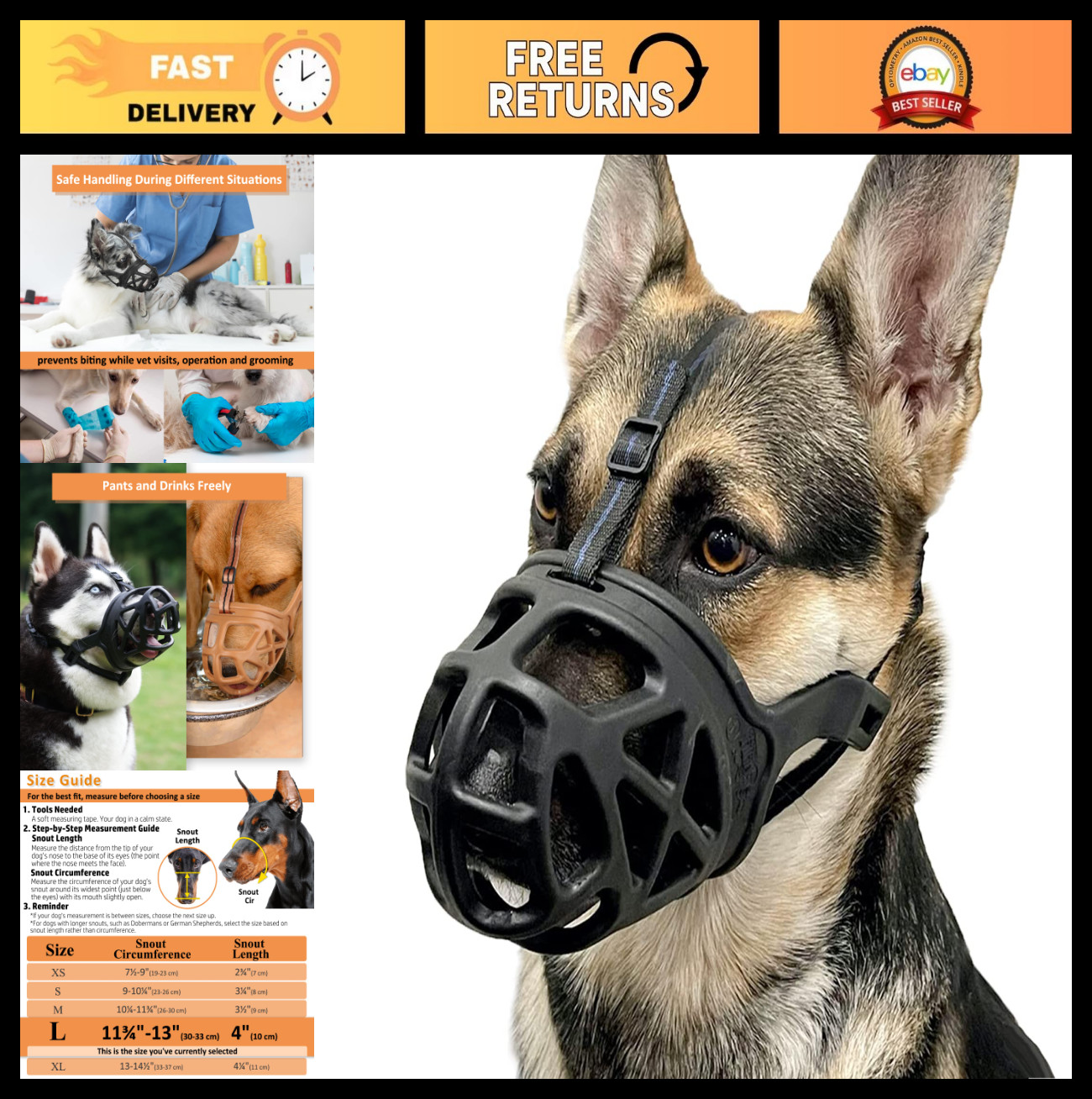 Humane Basket Dog Muzzle for Large Dogs | No Bite Cage Guard for Training & Walk