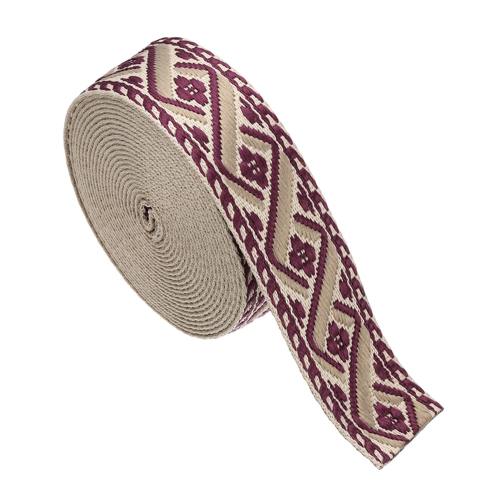 4.75 Yards Cotton Webbing Strap 38mm Jacquard Webbing Strap Cream-Wine Red
