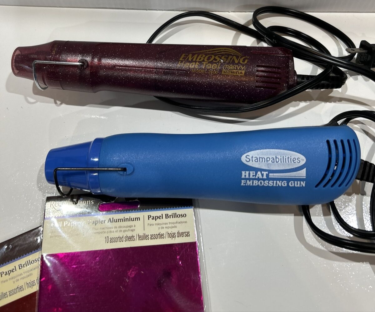 Lot of Two Heat Tool Embossing Guns  & Foil Paper  Marvy Uchida Stampabilities