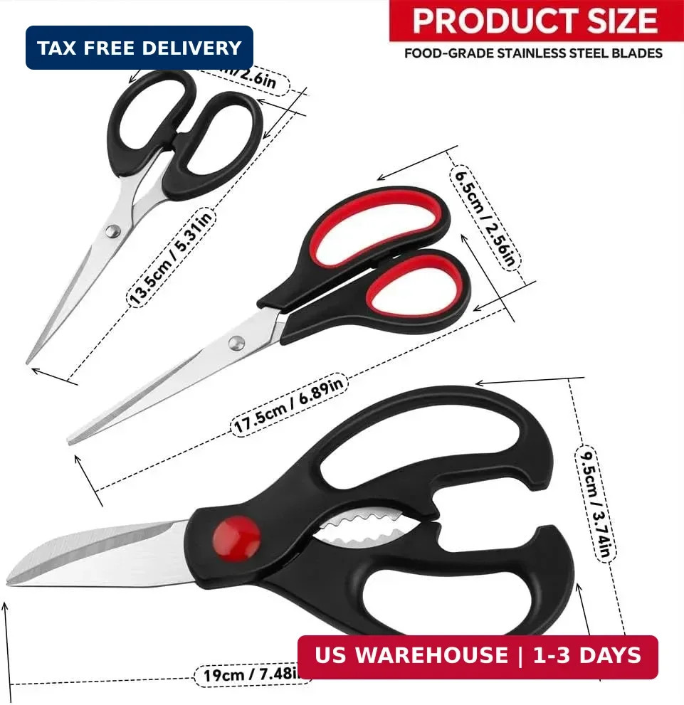 Kitchen Shears Set - QtoiKce Kitchen Scissors 3 Pack All Purpose Poultry Shears,