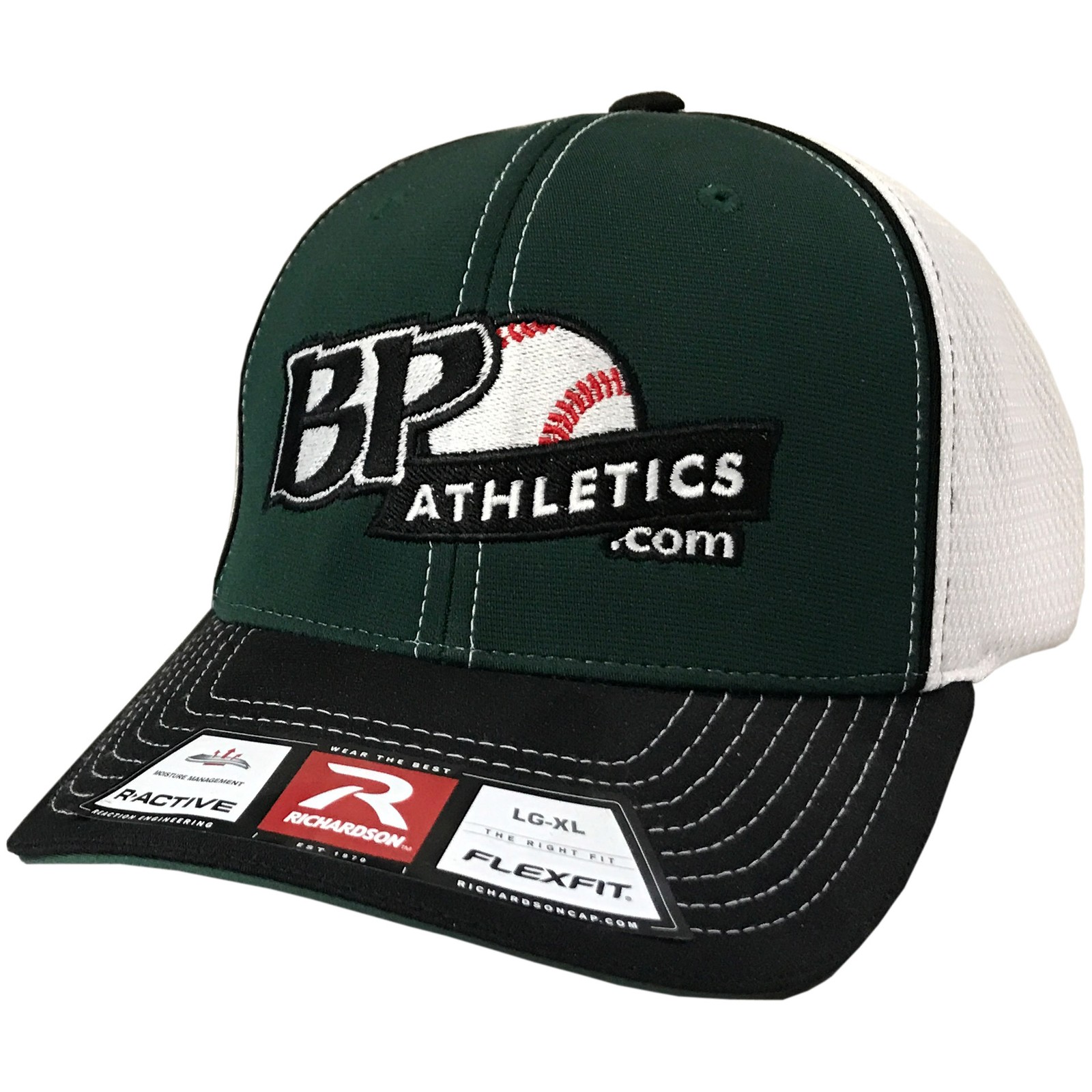 BP Athletics Baseball/Softball Flex-Fit Hat (BPAR172) - DGN/BLK/WHT - Large/XL