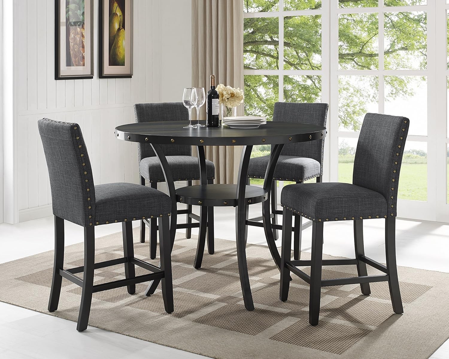 Biony Gray Fabric Counter Height Stools W/ Nailhead Trim Set of 2