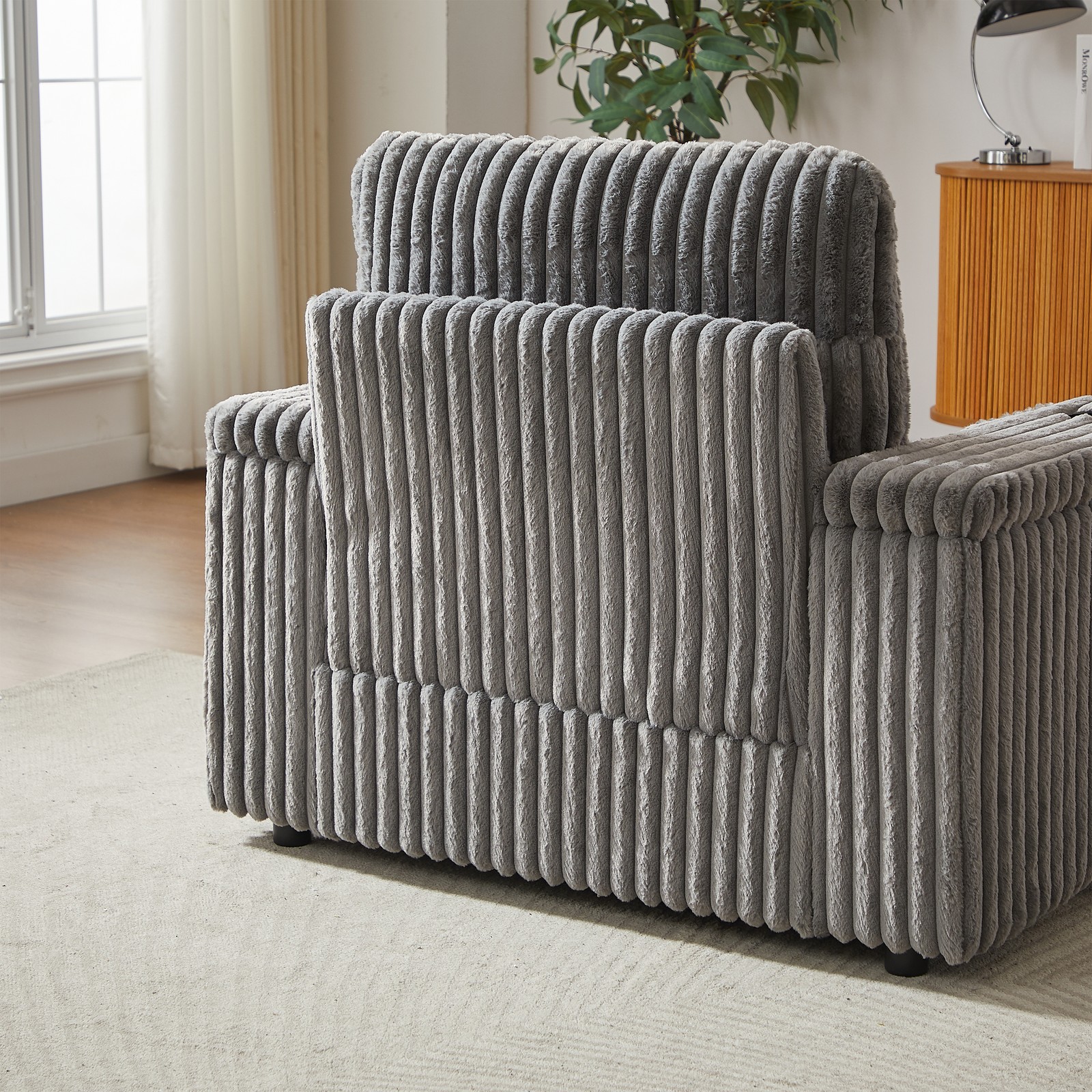 42.5-inch corduroy single recliner with backrest pillow, cup holder design, sto