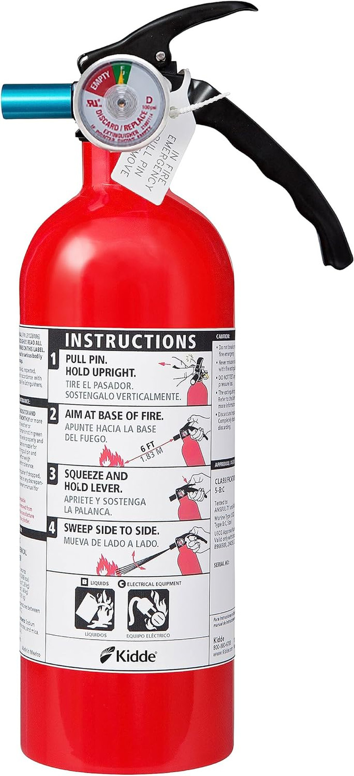 Fire Extinguisher for Home & Office Use, 5-B:C, 3.2 Lbs., USCG Approved with ...