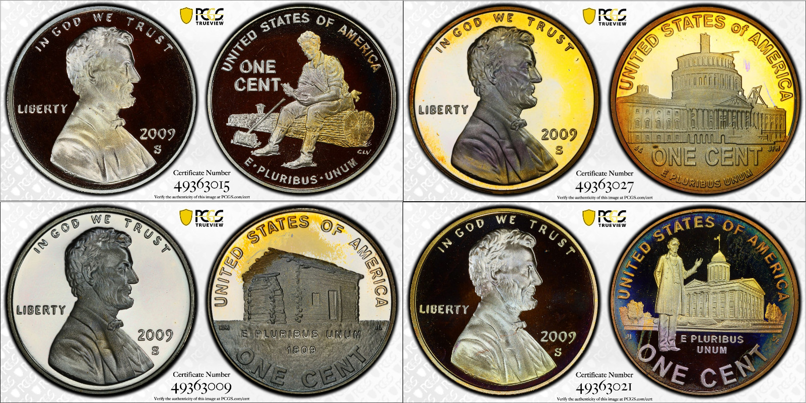 2009-S TONED Lincoln 4 Coin Penny Cent Set TRUVIEW PCGS PR Altered Surf. #1