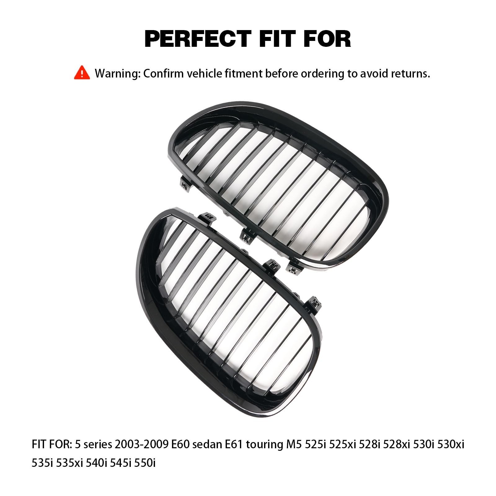 KHK Front Grill Compatible with BMW 5 Series E60 2003-2009 525i 528i 530i 535...