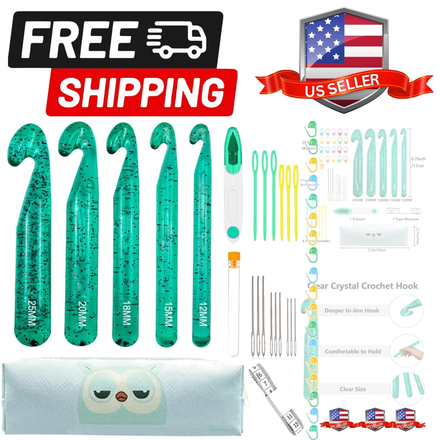 43 Pcs Large Crochet Hooks Set,12mm 15mm 18mm 20mm 25mm Large Crochet Hooks f...