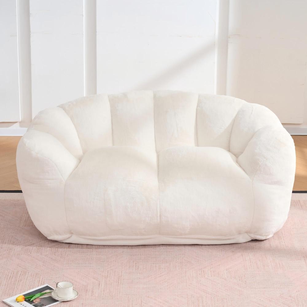 Loveseat Bean Bag Sofa 59"L Faux Fur Ultra Soft Floor Chair Adults