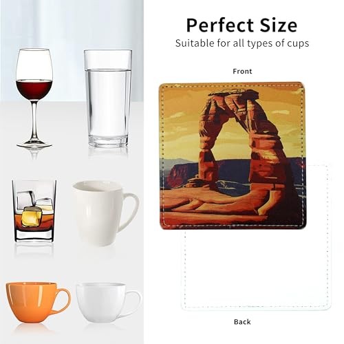 Coasters Square Leather Drinks Set with Holder - One Size - National Parks