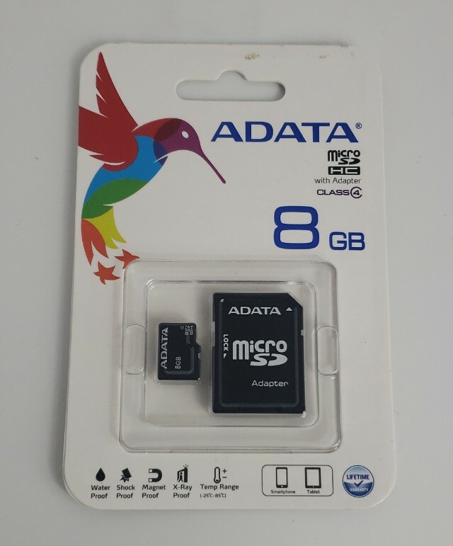 ADATA MicroSDHC Card and Adapter 8GB Factory Sealed