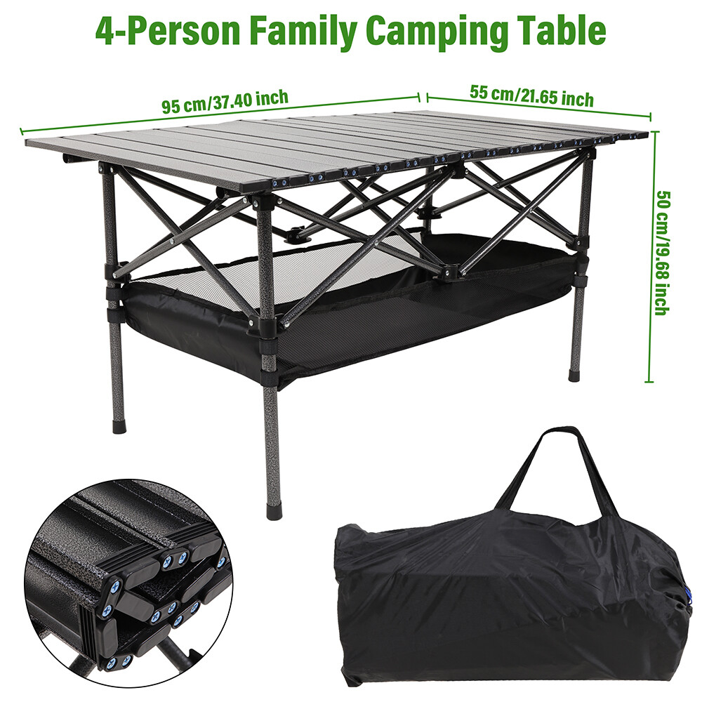 Outdoor Folding Portable Picnic Camping Table, Aluminum Roll-up Table with Bag
