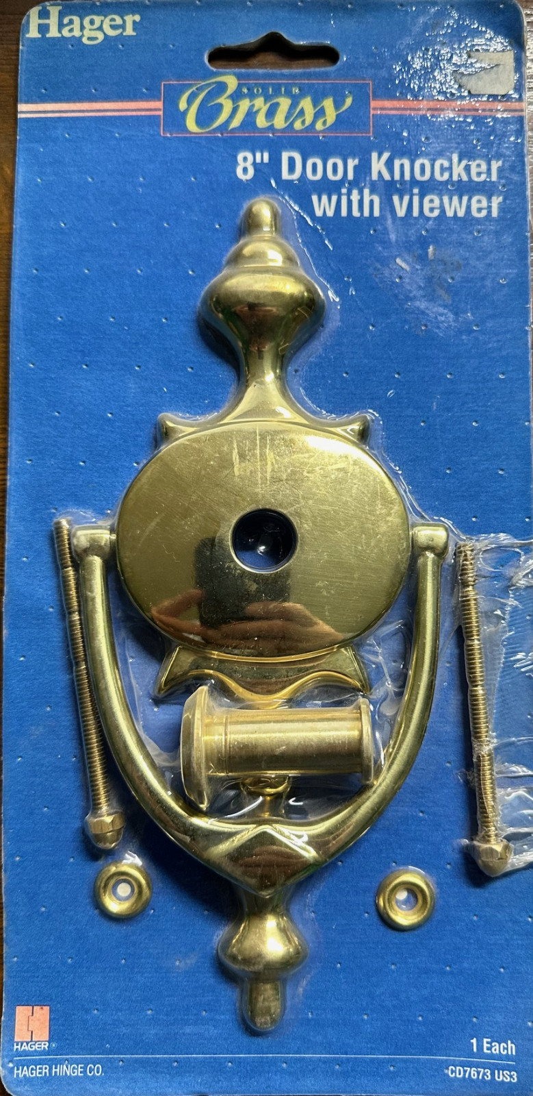 Door Knocker Polished Brass  WITH VIEWER 8" HAGER CD7673 NOS