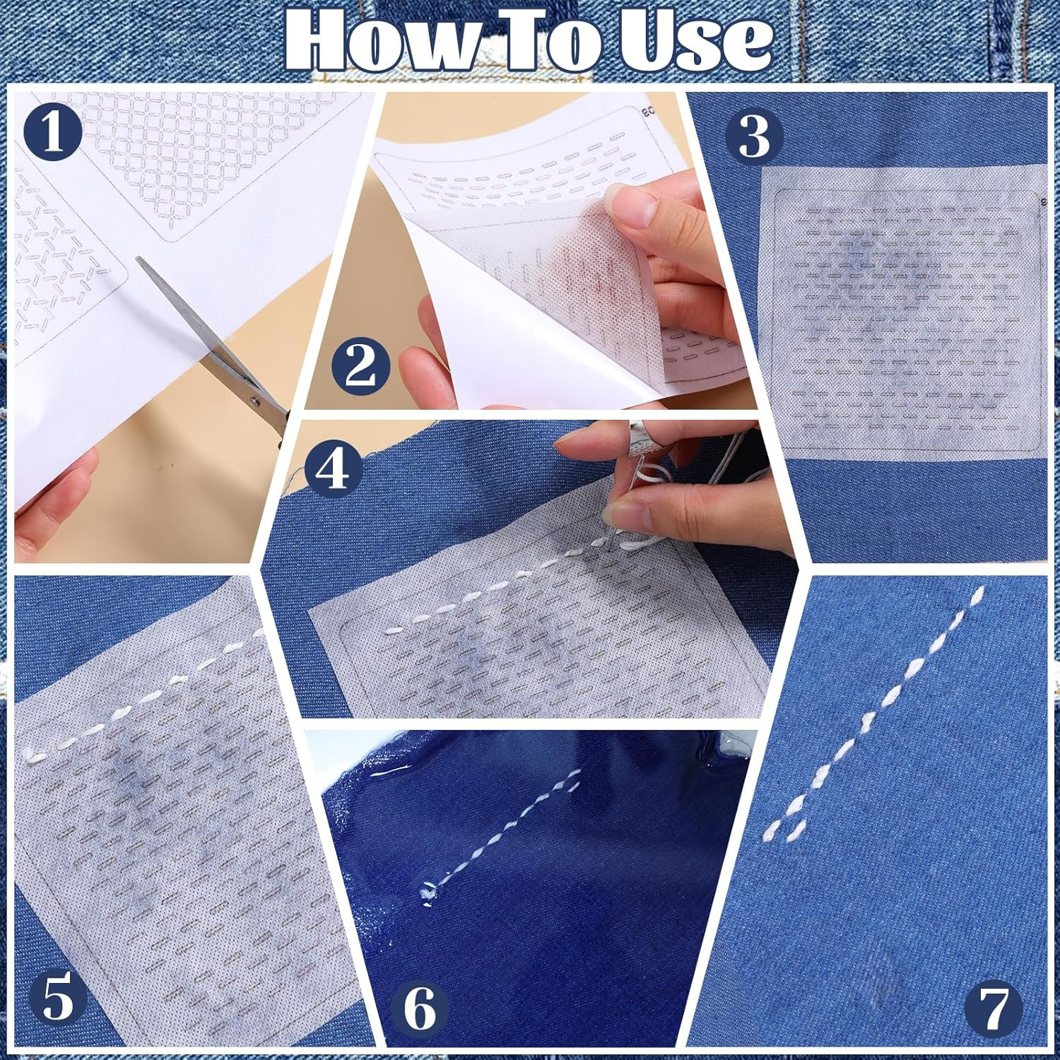 27Pcs Sashiko Kit, Sashikos Fabric Sashiko Stencils Kit Include 6Pcs Water So...