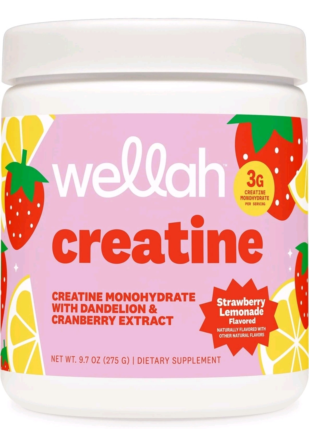 Wellah Creatine for Women 50 Servings, Strawberry Lemonade - Creatine