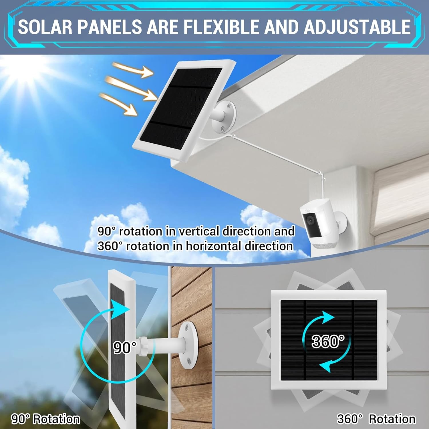 3 Pack - Solar Panel for Ring Camera, Compatible with Spotlight 3