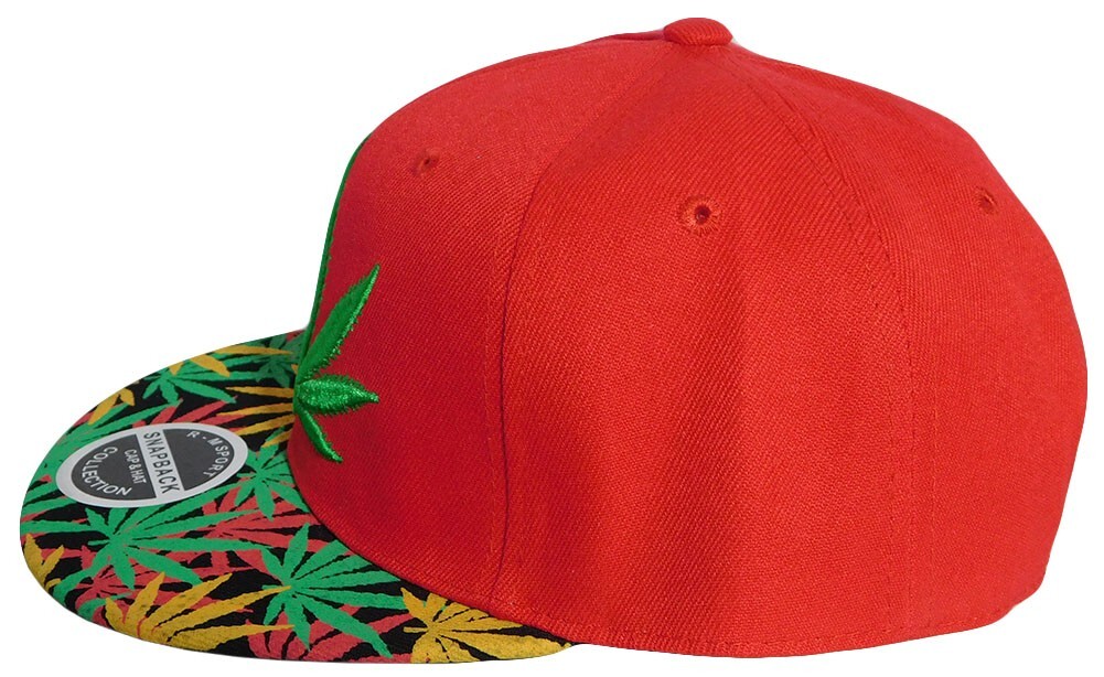 Cannabis Marijuana Weed Pot Leaf Red Polyester Adjustable Embroidered Cap Hat