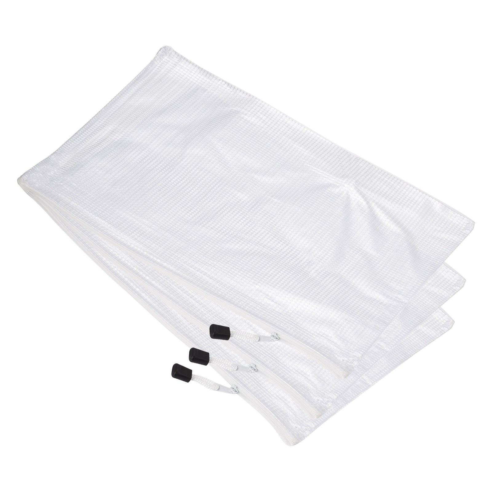 3 Pack Mesh Zipper Bags A3 Waterproof Mesh File Pockets Plastic Travel Bag White