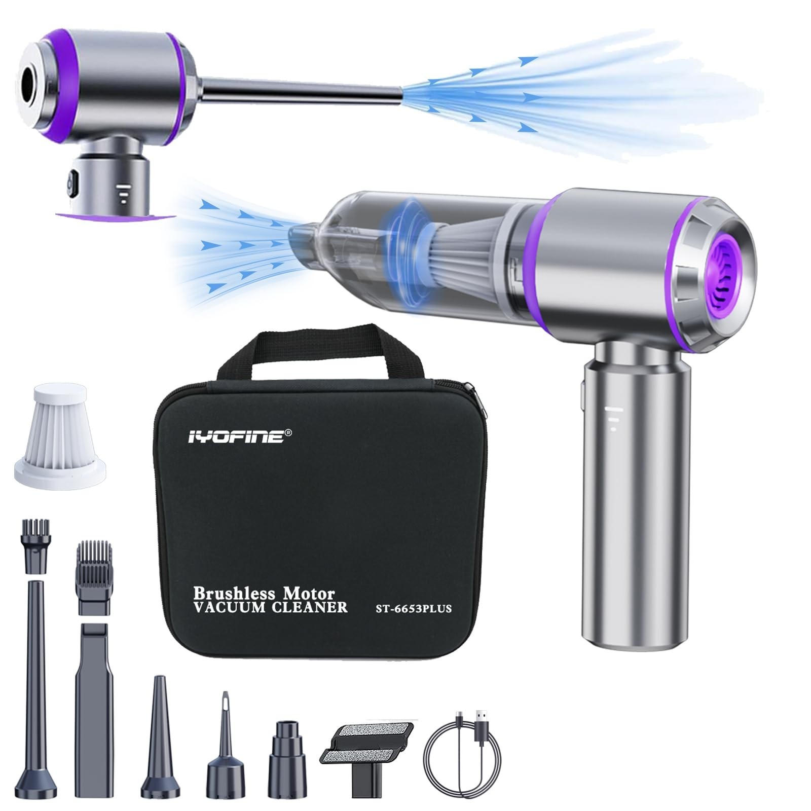 Vacuum/Air Duster 80,000RPM Super Power Mini Car Vacuum Cleaner 4-in-1 air Bl...