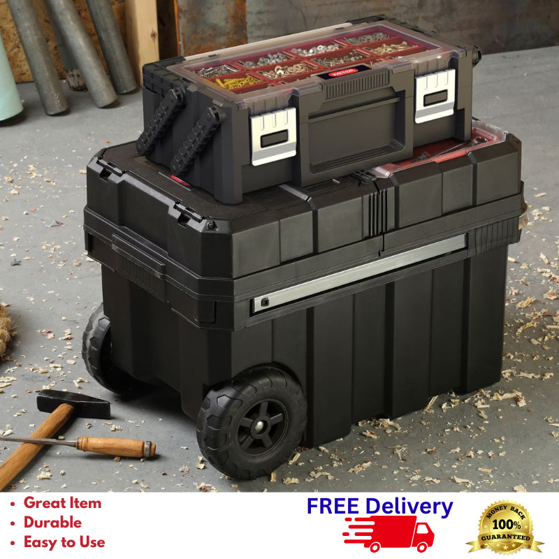 Keter Masterloader 18" Rolling Tool Box Cantilever Organizer With Handle New