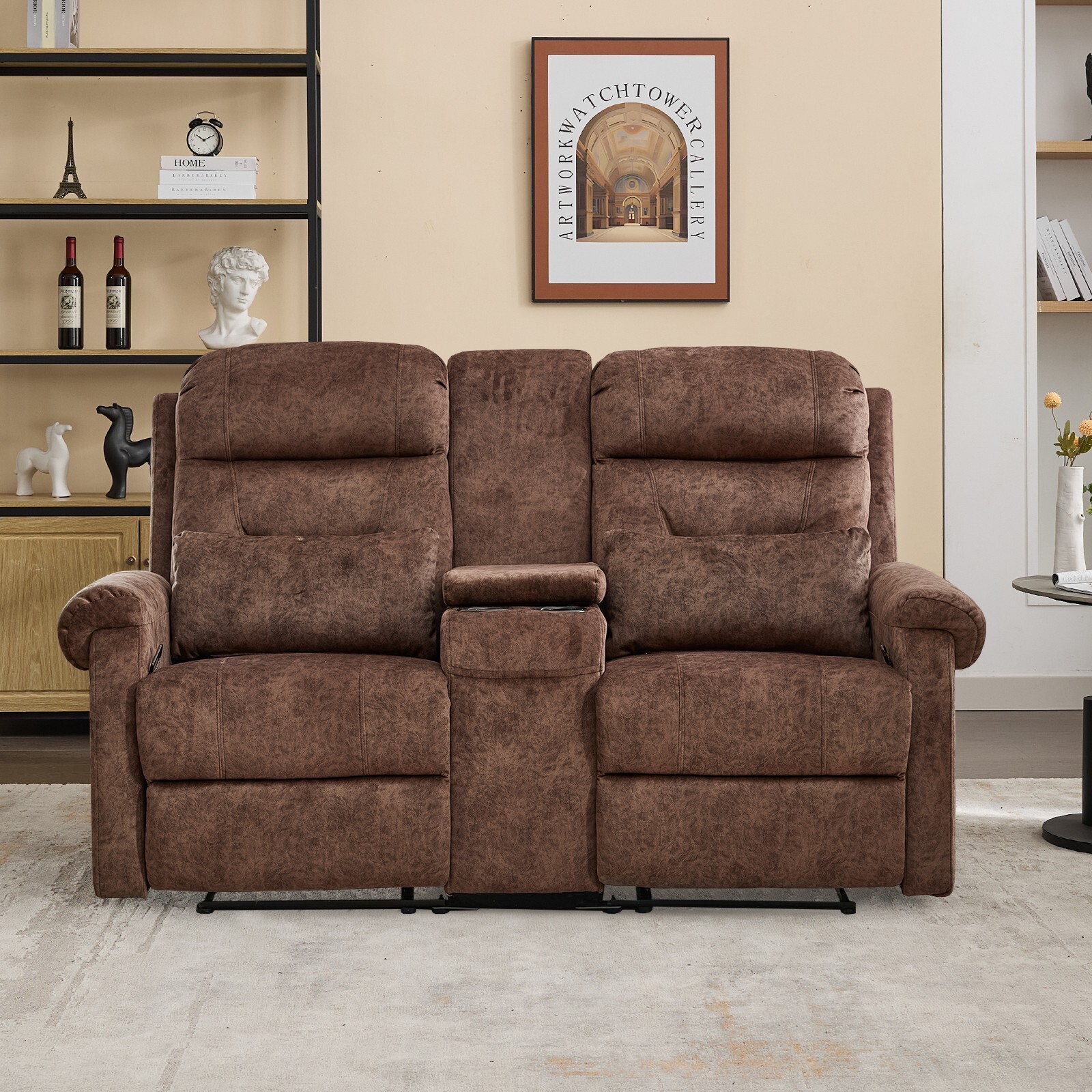 Manual Loveseat Recliner Home Theater Seating Reclining Sofa w/Storage Console