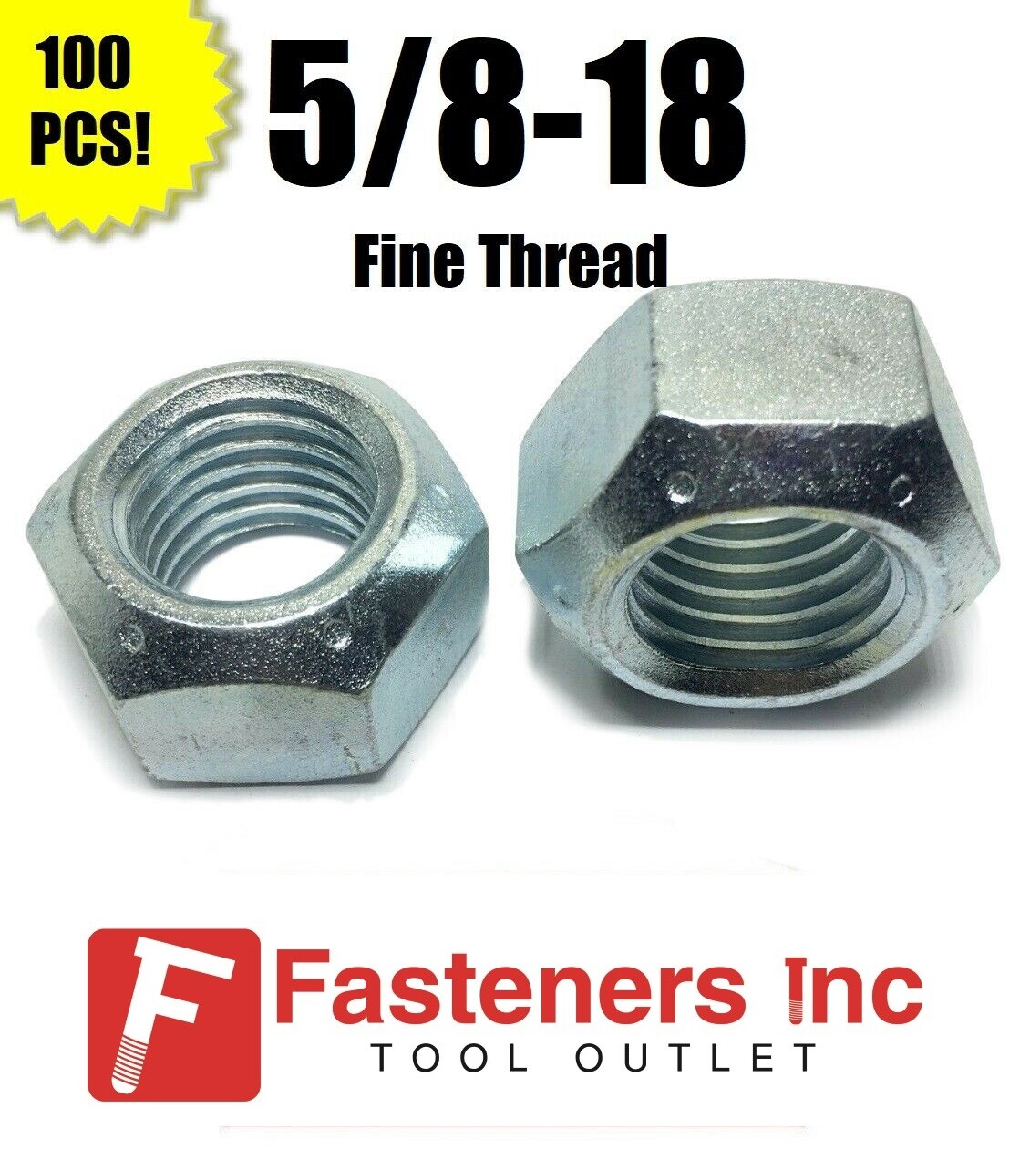 (Qty 100) 5/8-18 All Metal Top Crimping Cone Lock Nut Grade 8/C Zinc Plated Fine