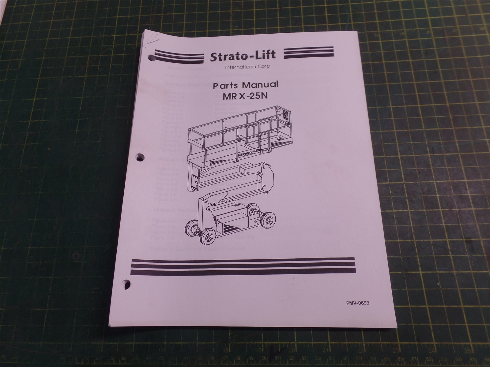 GENUINE STRATO-LIFT PARTS PMV-0699 MRX-25N PARTS MANUAL, PMV0699, N.O.S