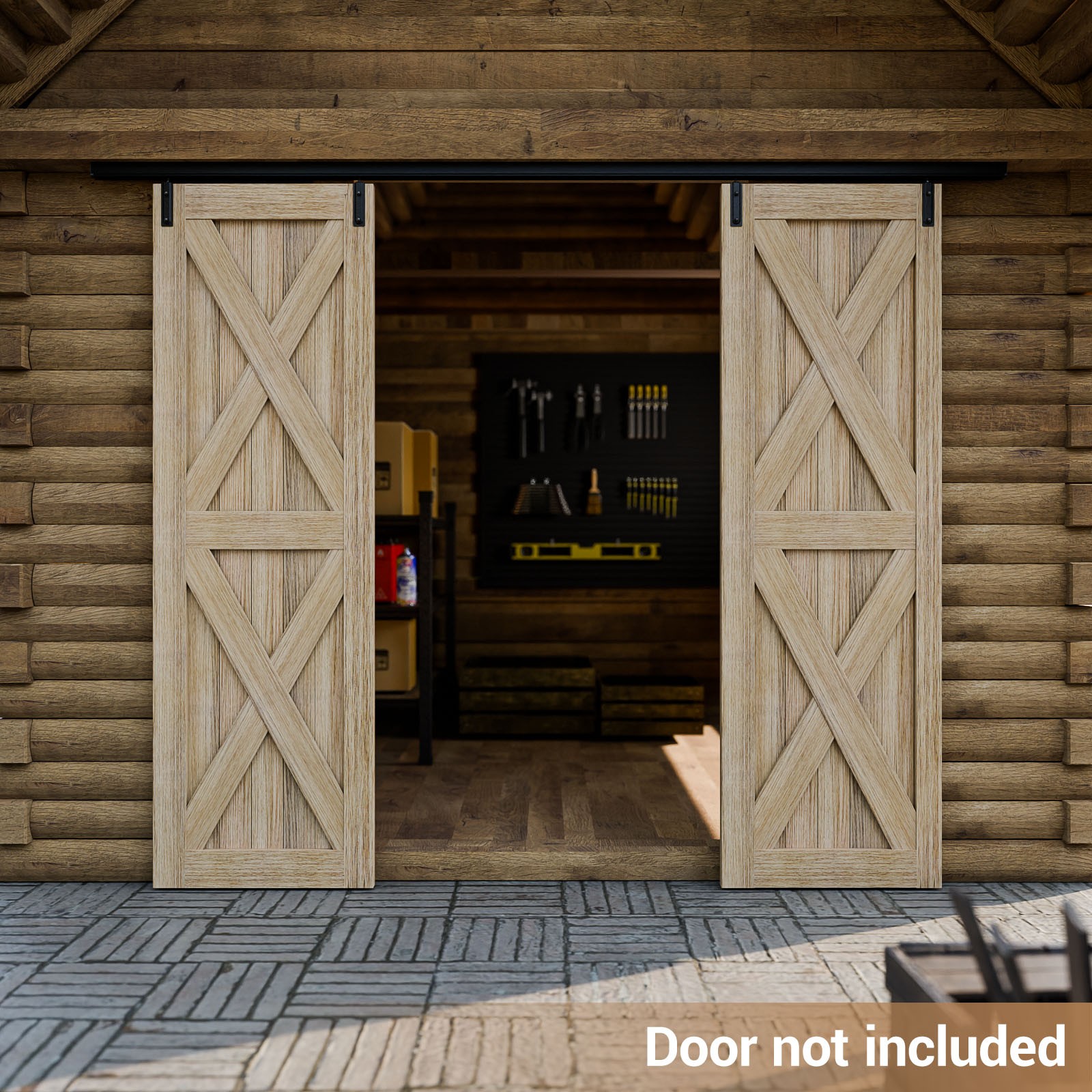 8/10/12FT Ceiling Mount Box Track Sliding Barn Door Hardware Kit for Double Door
