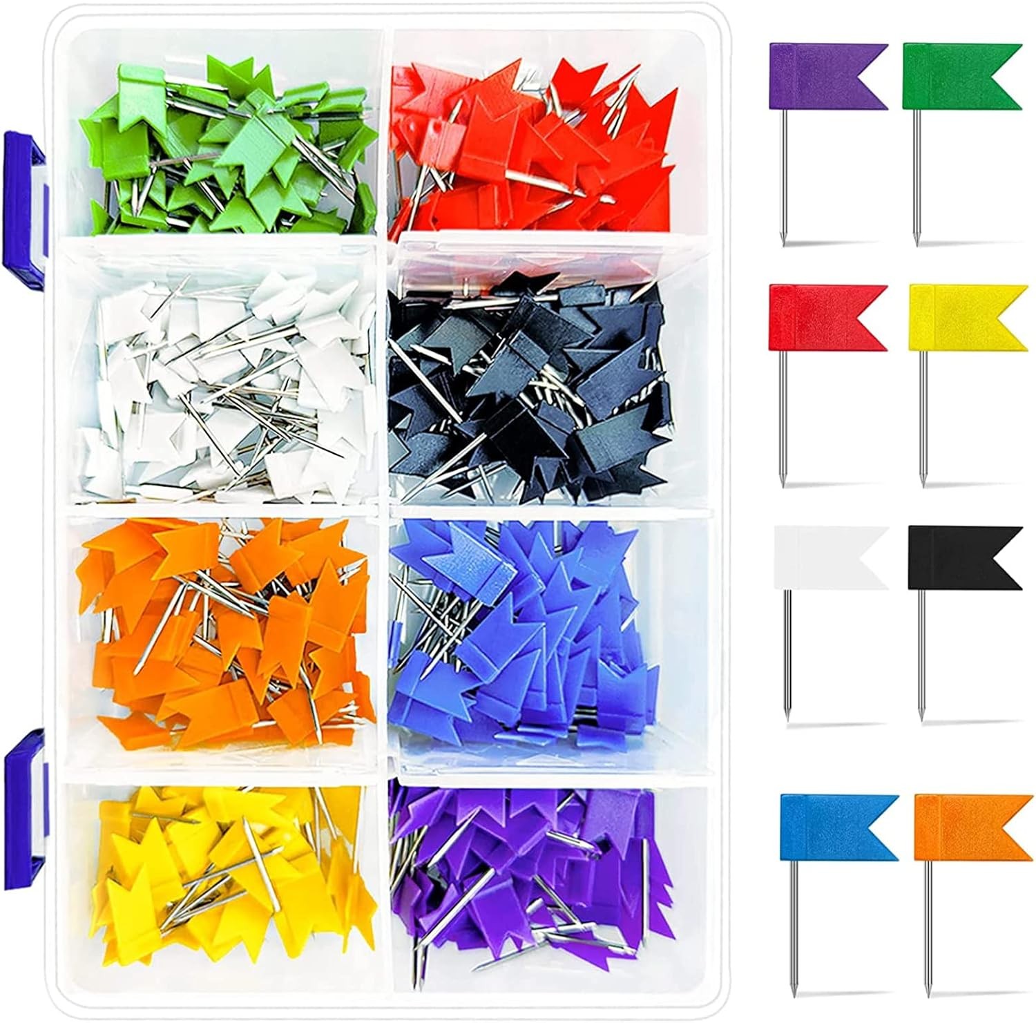 Colored Flag Travel Map Push Pins, 400 Yellow,orange,blue,white,green,purple