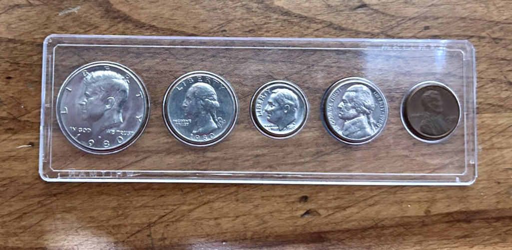 1980 D  Birth Year US Coin Set, Free Shipping, in plastic case