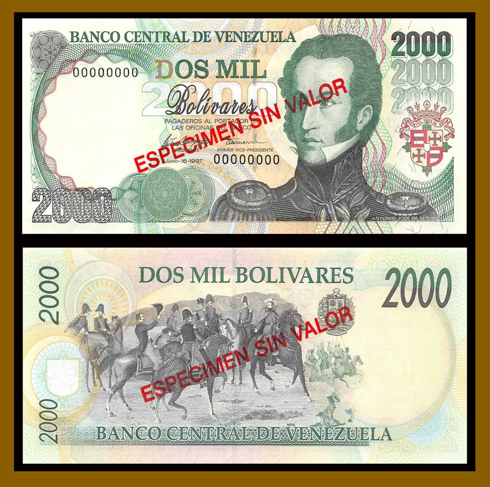 Venezuela 2000 Bolivares, 1997 P-77s Specimen Unc