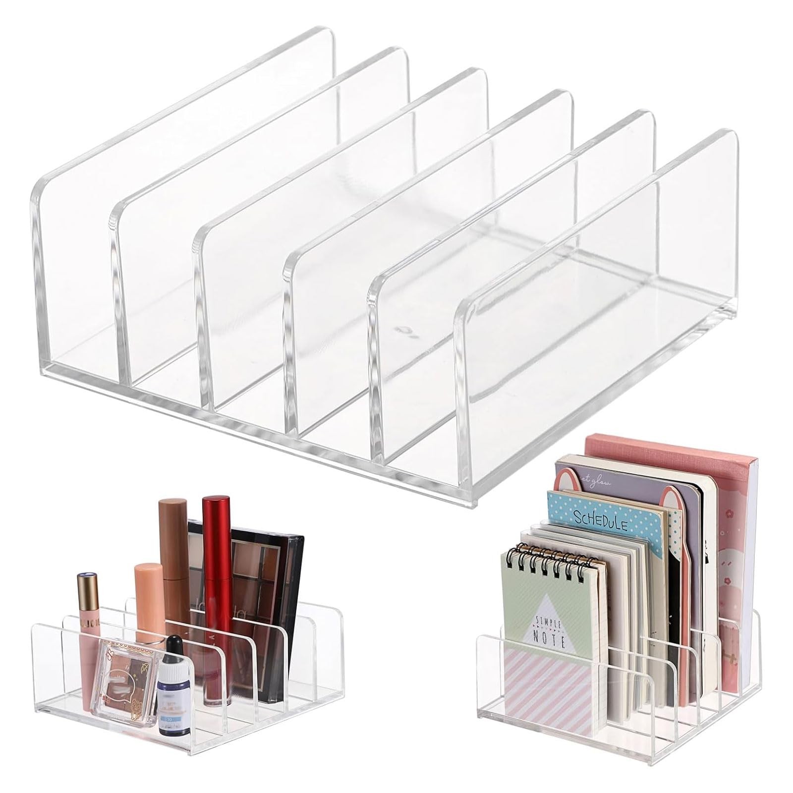 Hipiwe 2-Pack Acrylic File Organizer for Sorting Mail - 5 Slots Transparent