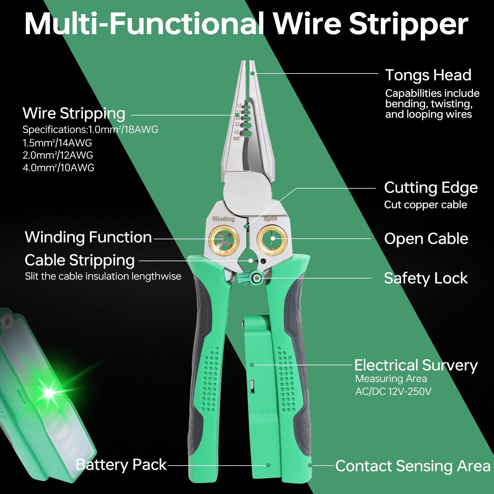 8 In 1 Wire Stripper With Voltage Tester Professional Electrical Repair Green