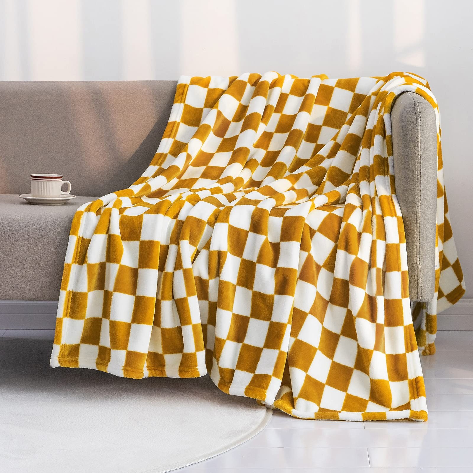 LOMAO Throw Blankets Flannel Blanket with Checkerboard Grid Pattern Soft Thro...