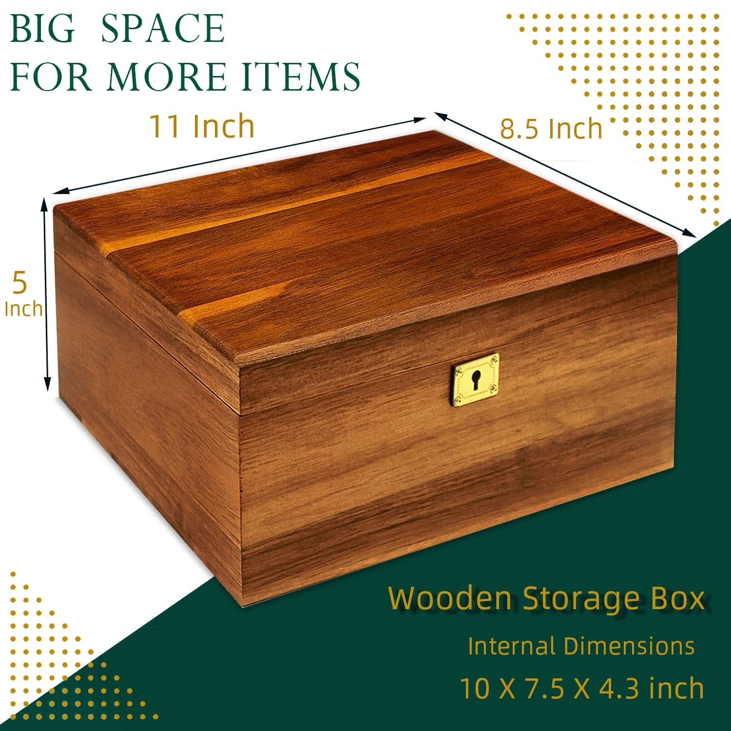 Wooden Storage Box with Hinged Lid and Locking Key Large Premium Solid Acacia...