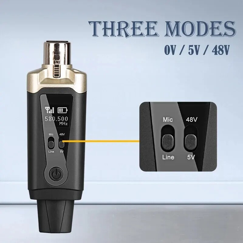 Wireless Microphone System XLR Mic Adapter Converter UHF Automatic Transmitter