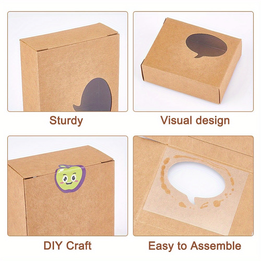 24pcs Kraft Paper Gift box Folding box with Window Rectangle Tan Dialog box