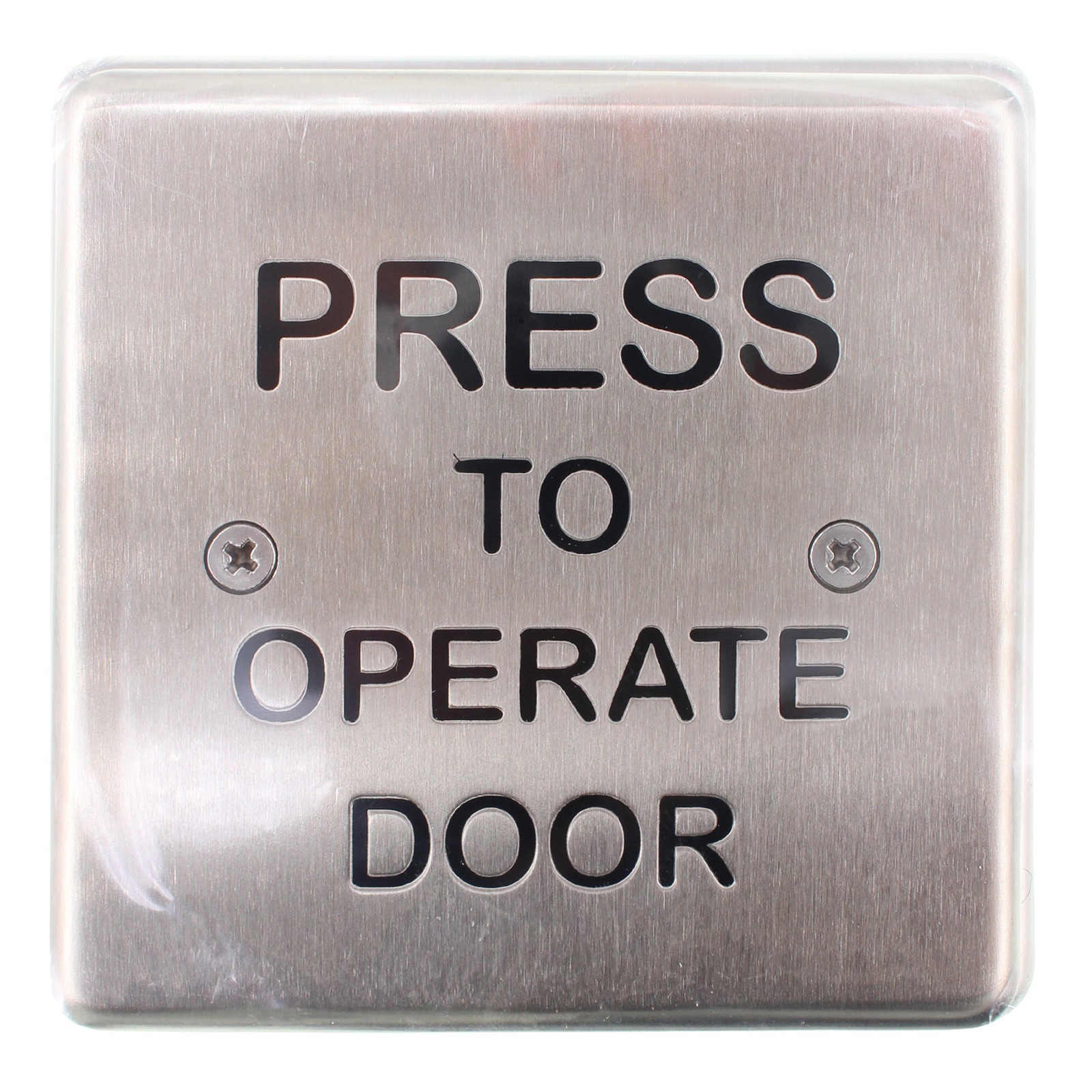 BEA PBS45PODN SQUARE PUSH-TO-OPERATE-DOOR PUSH PLATE, STAINLESS STEEL, 4-3/4-INC