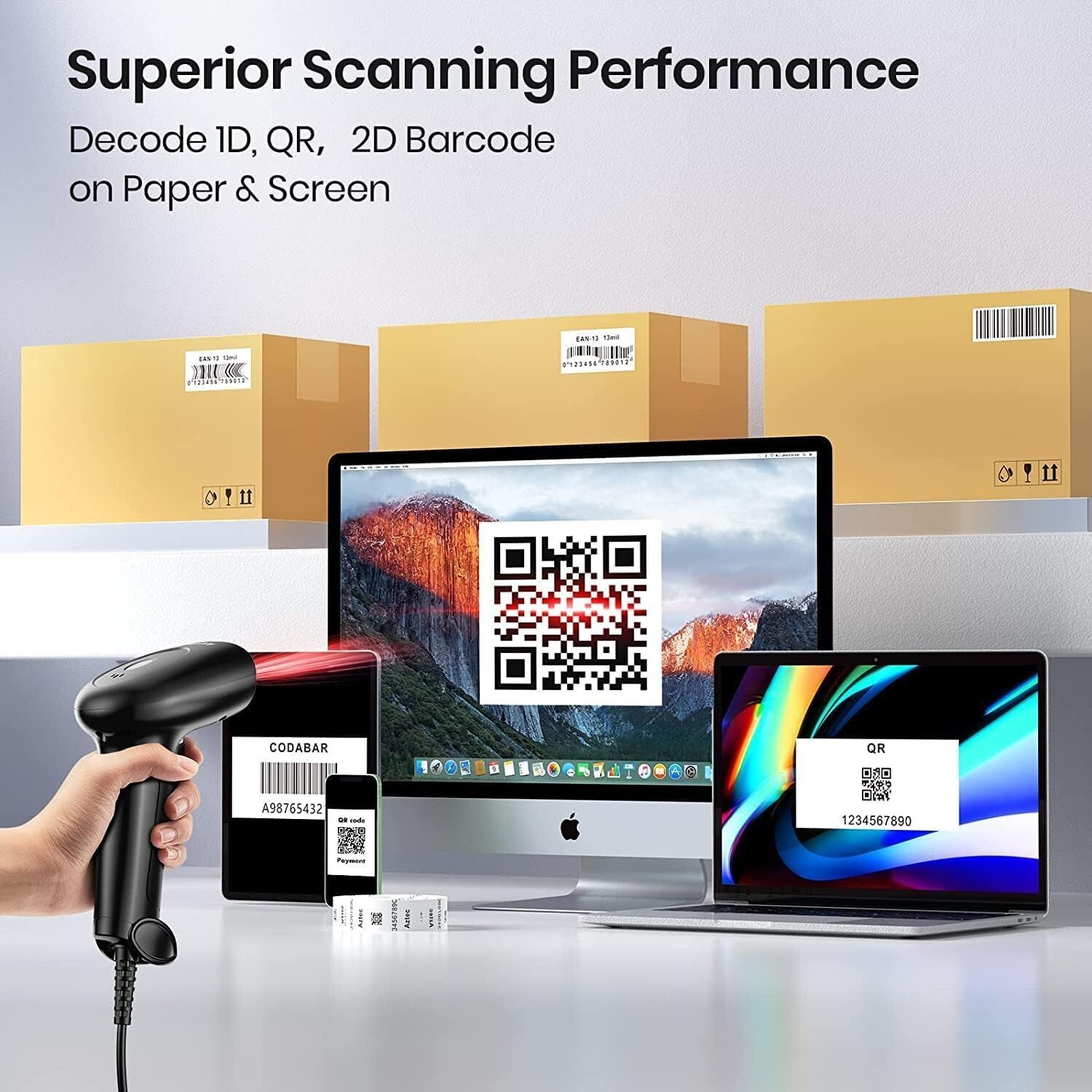 USB Wired 2D Barcode Scanner Handheld CCD 1D QR Bar Code Image Screen Scanner