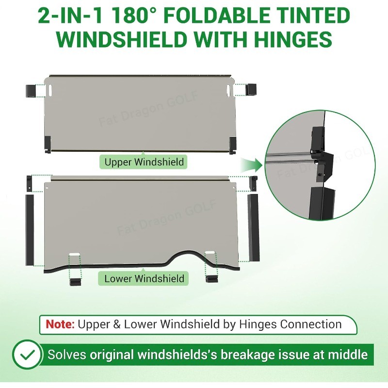 Windshield Tinted, Golf Cart Windshield with all Windshield Clips for 2008-Up
