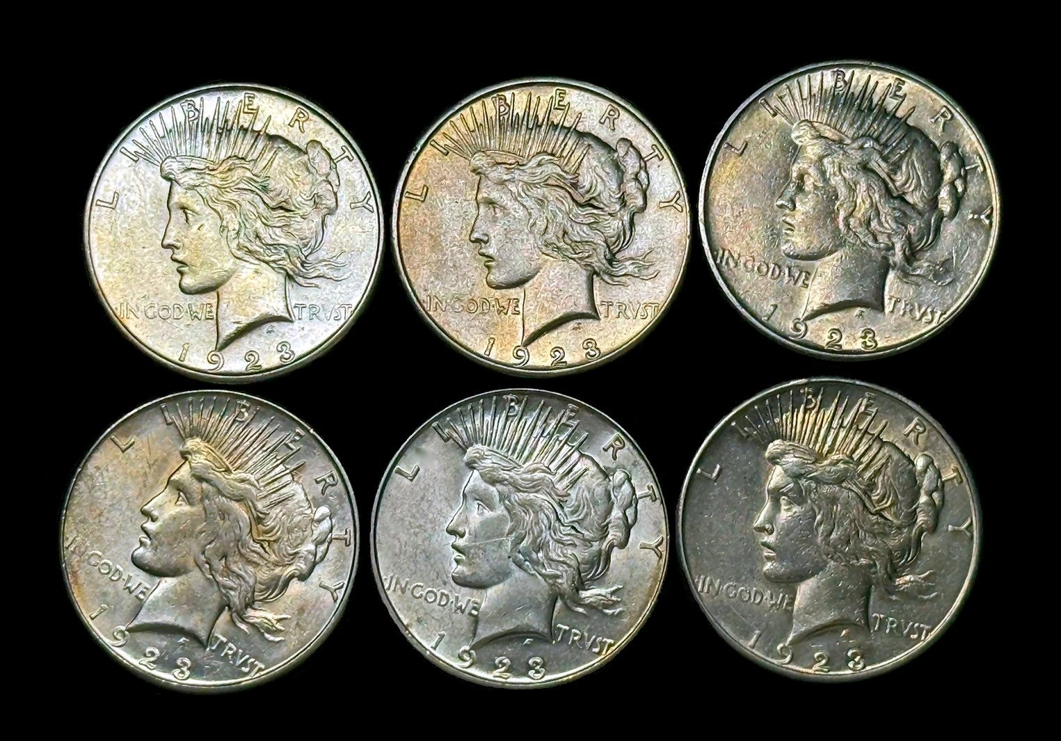 1923-S Silver Peace Dollar Coins ( 6 ) Piece Lot AU Condition YOU GRADE