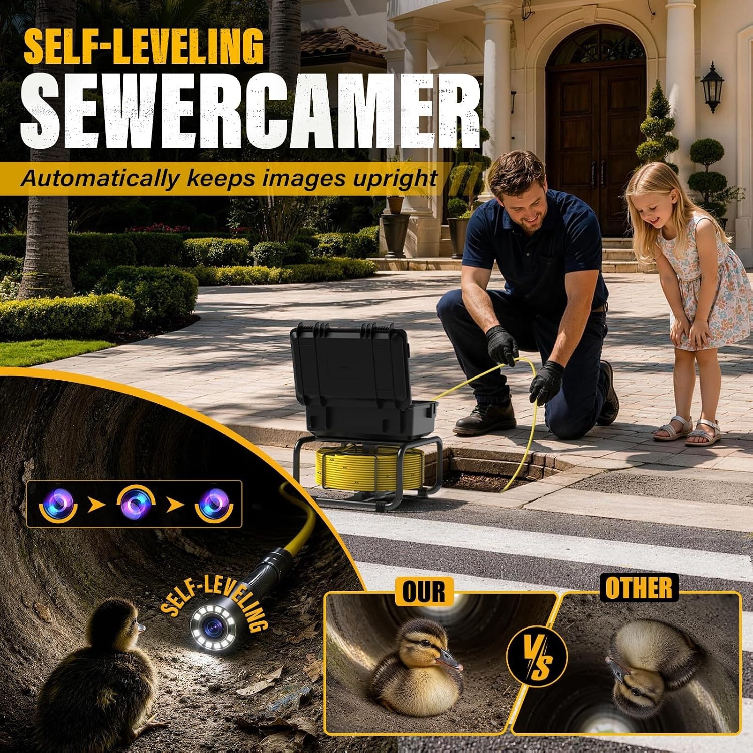 High-Performance 100FT Self-Leveling Pipe Camera with 5x Zoom & 10-Hour Battery