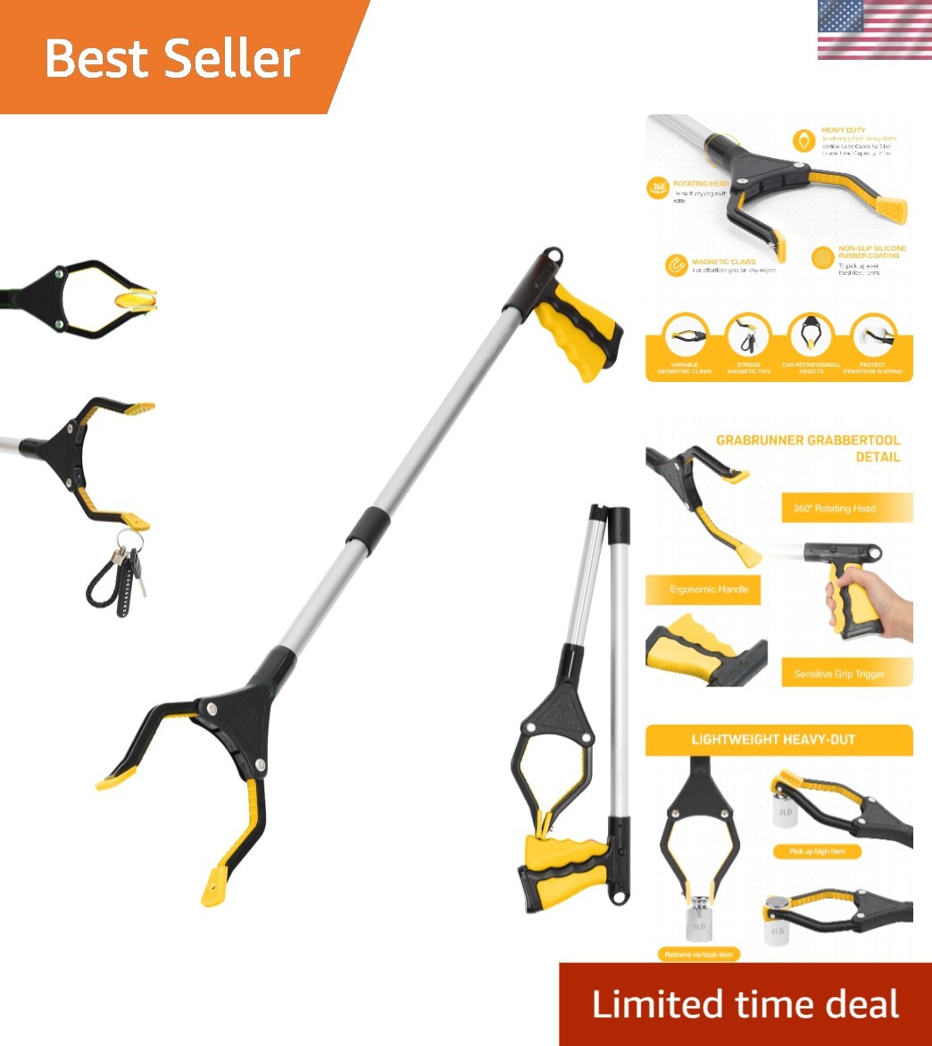 Foldable 32-Inch Reacher Grabber with 360-Degree Head - Easy Litter Collection