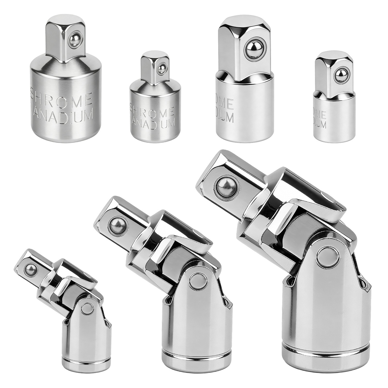 7PCS 1/4" 3/8" 1/2" Drive Swivel Impact Universal Joint Sockets Adapter Tool Set