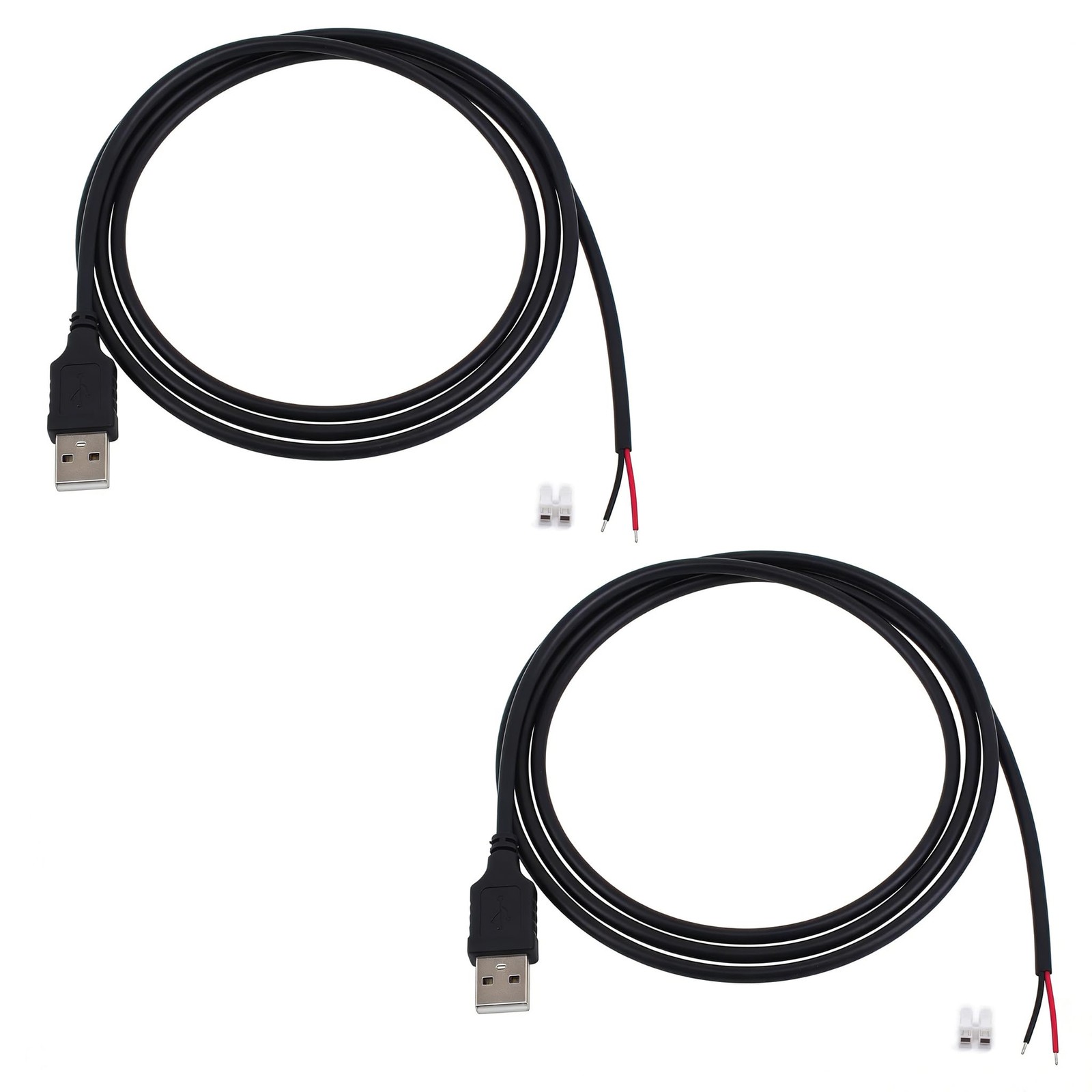 2 PCS 3.28 Foot USB 2.0 A Male 2Pin Bare Wire 5V/2A Open End Pigtail Black