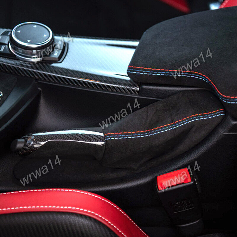 Carbon Fiber Parking Hand Brake Alcantara Boot Cover For BMW M3 M4 F8x 2015-2019