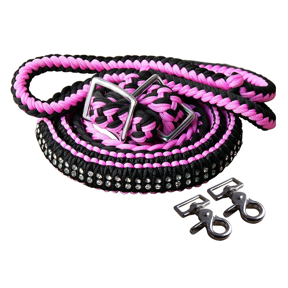 1" X 8Ft Hilason Braided Poly Barrel Horse Racing Reins Flat Grip Knots W/ Snaps