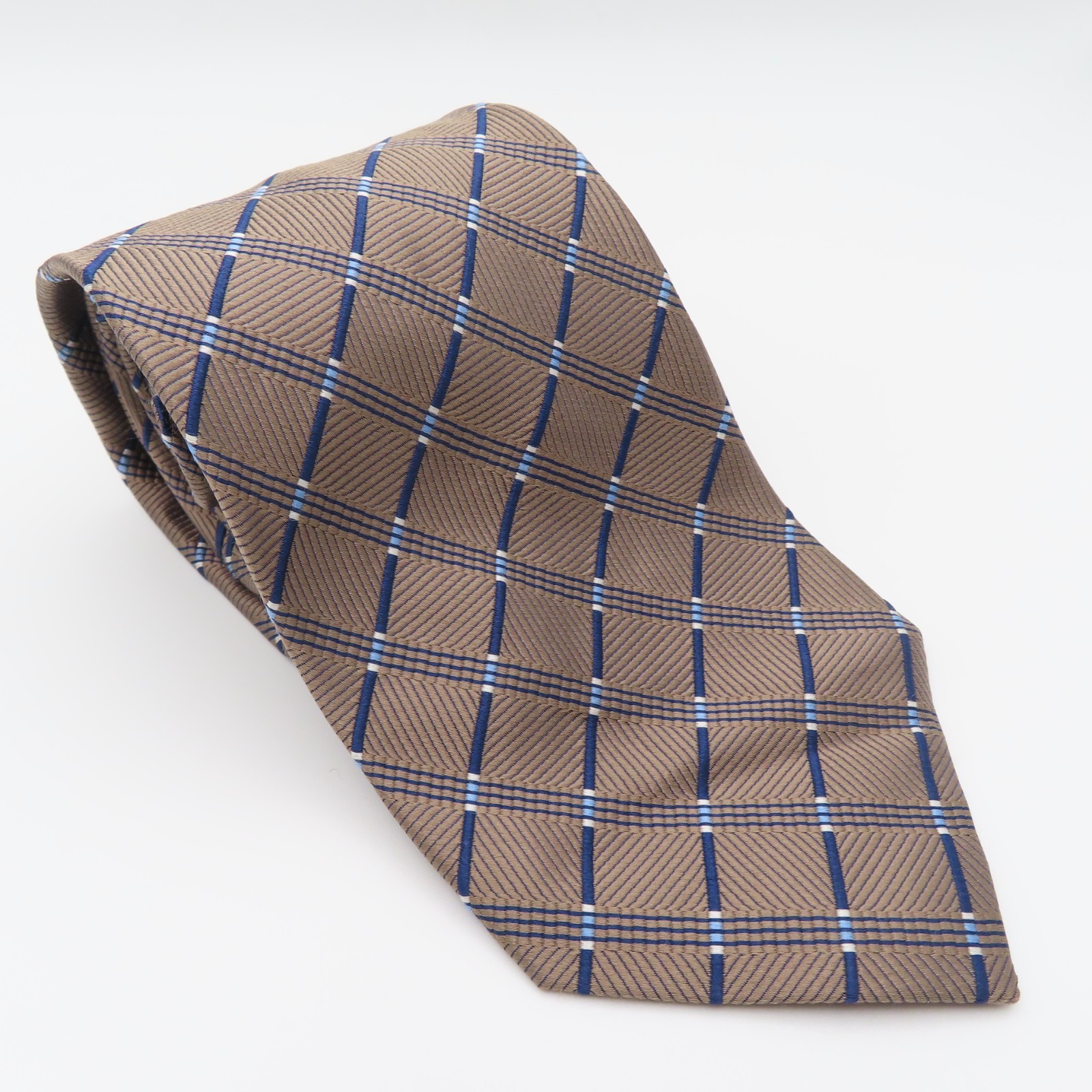 Jos A Bank Tie Silk Brown Blue Checked 3.5" 59" Executive
