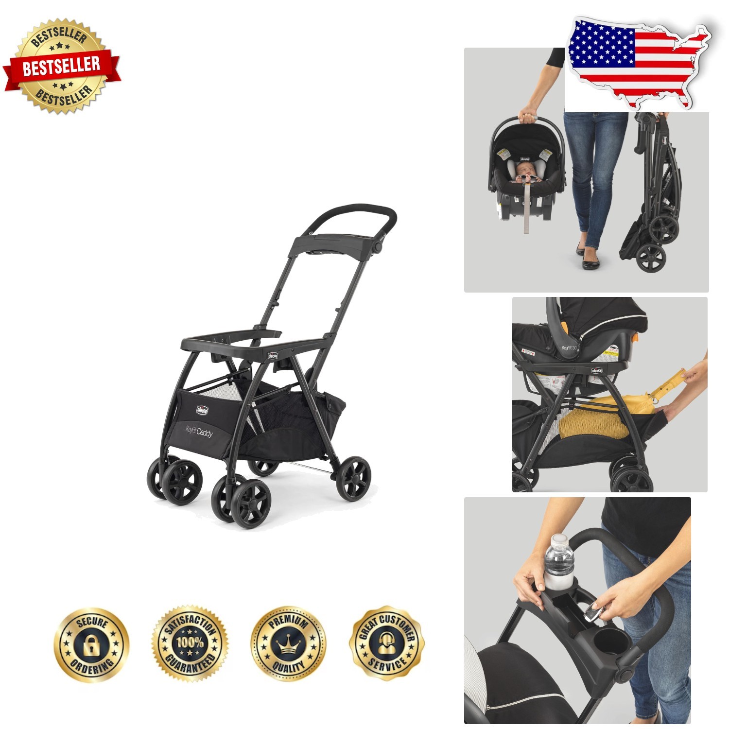 KeyFit Caddy Stroller Black, Ultra-Lightweight Infant Car Seat Compatible, 4-...