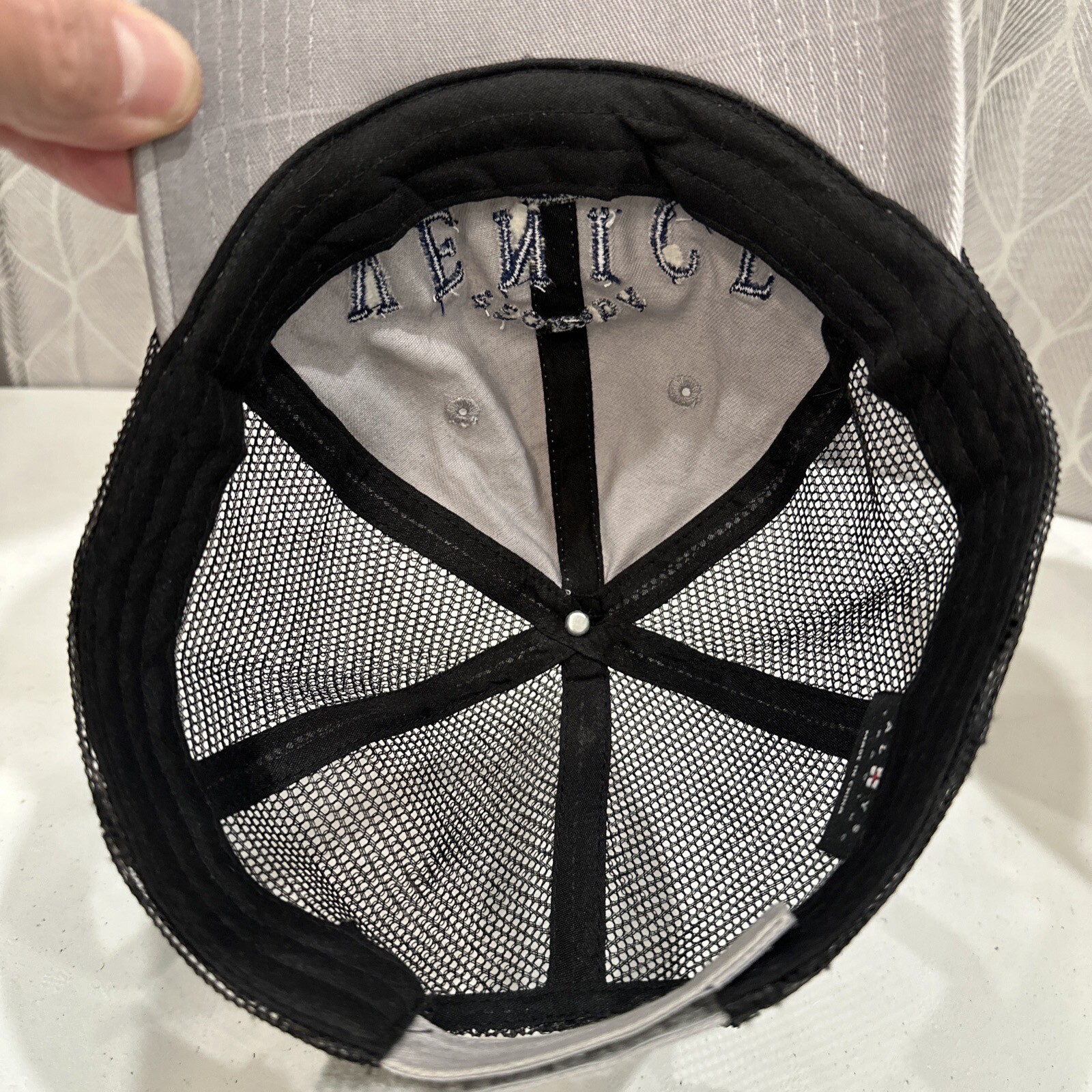 Florida Venice Florida Trucker Hat Blue Gray with Black Mesh Hook Loop